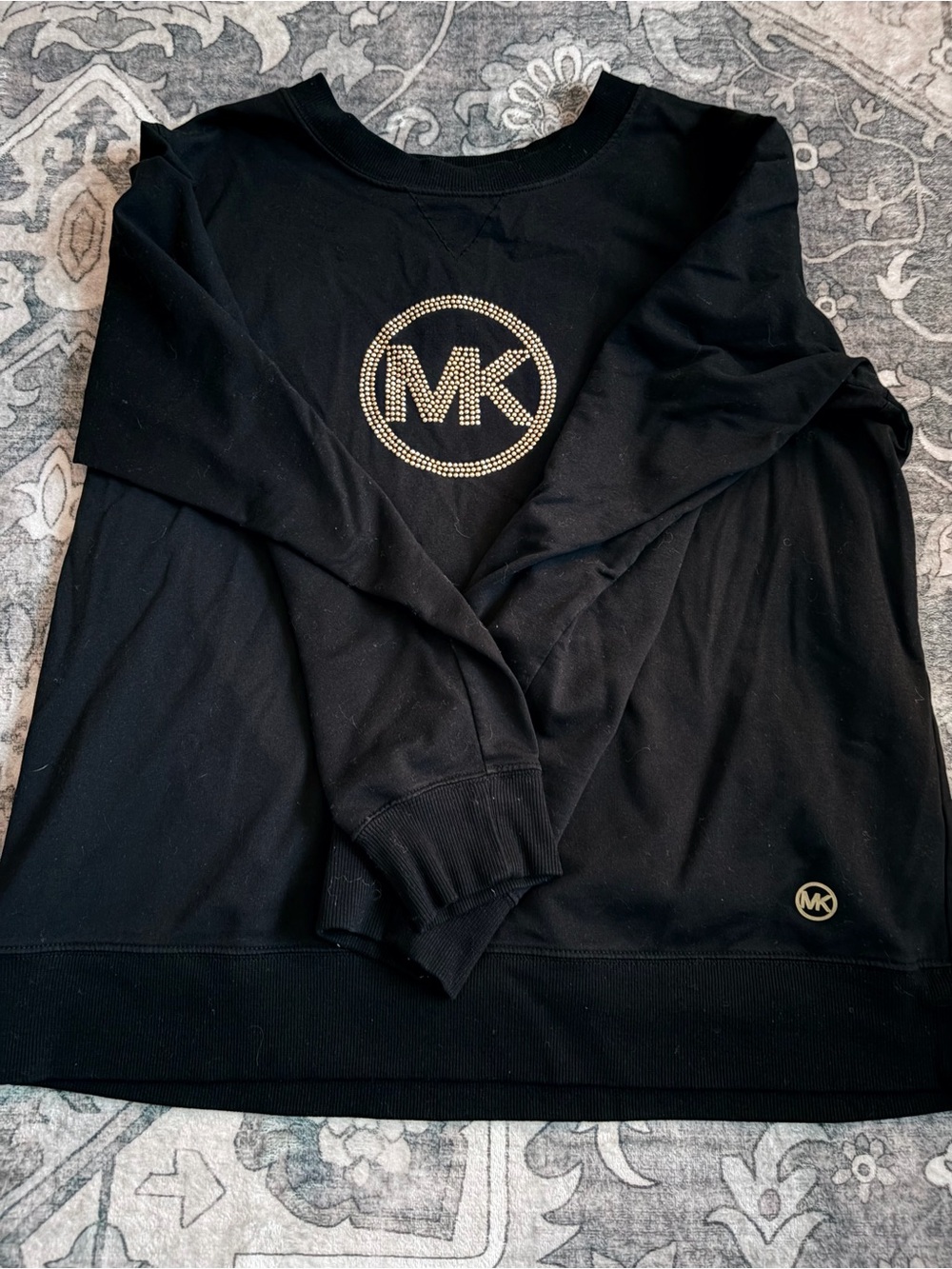 Michael Kors Black Crewneck Sweatshirt with Gold Rhinestone MK